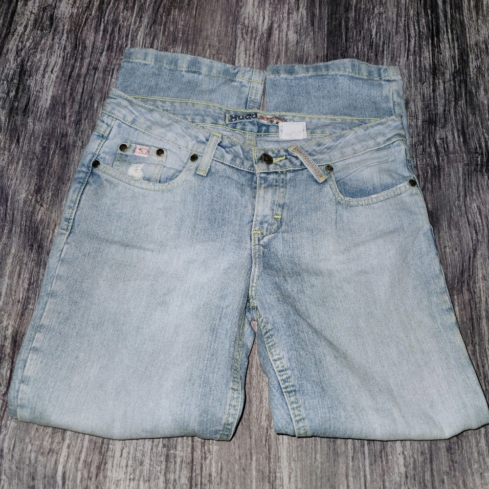 VTG Y2K Mudd Jeans Love Peace Happiness Light‎ Wash Distressed Denim Cropped